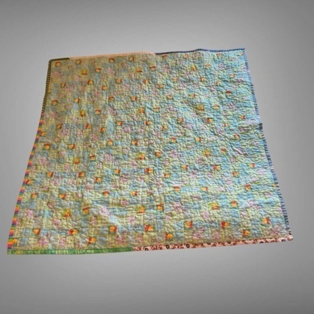 Vintage baby quilt multi colored patchwork Artwork Blanket 42"x42" - Picture 5 of 6